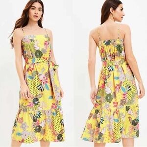 LOFT Yellow Floral Midi Dress